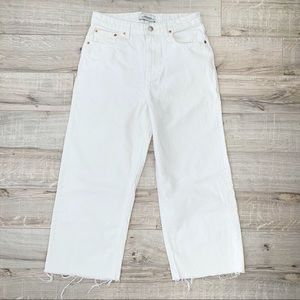 Zara White High Waisted Straight Leg Cropped Ankle Distressed Capri Jeans 4